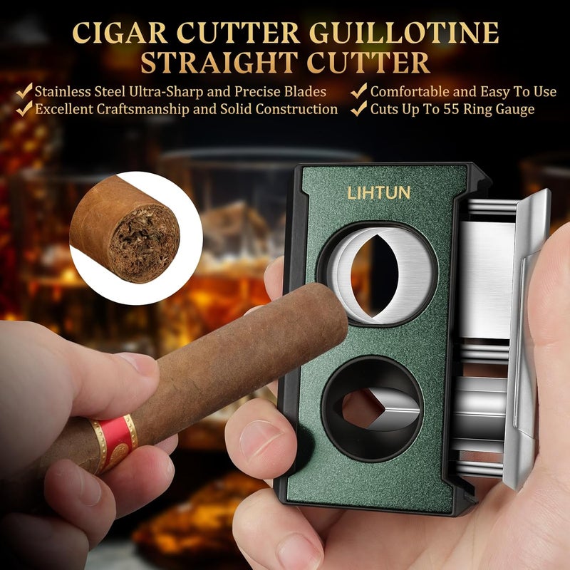 LIHTUN Cigar Cutter Guillotine 4 in 1 One Touch Straight Cut V Cutter with Cigar Punch Cigar Draw Enhancer, Stainless Steel Double Blade Cigar Clippers, Cuts Up to 60 Ring Gauge Cigars, Gift for Men - Image 4